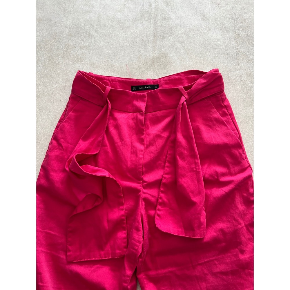 Zara Basic Womens Hot Pink High Waisted Belted Tapered Pants Size M Cotton Blend - Picture 11 of 13